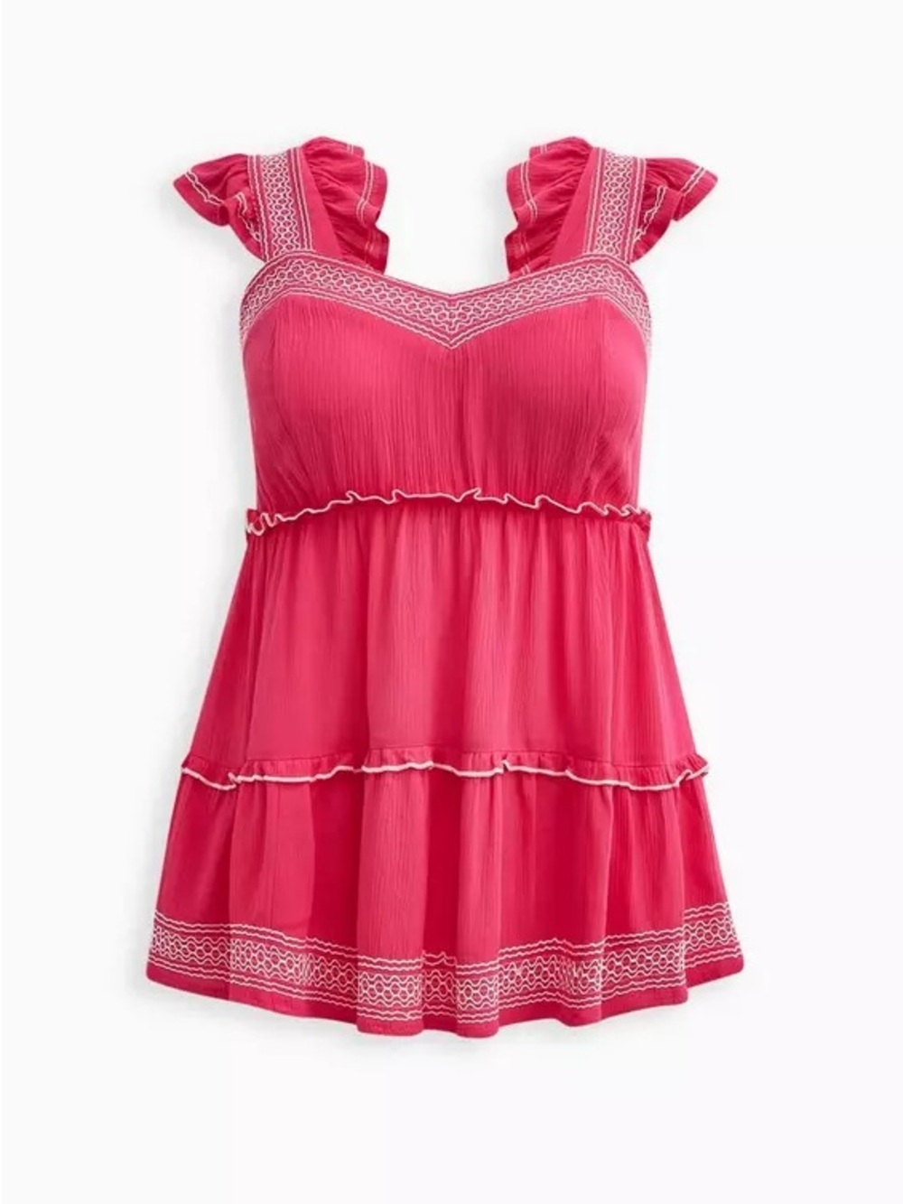 Torrid Pink Babydoll Crinkle Gauze Embroidered Tiered Top Size 4X